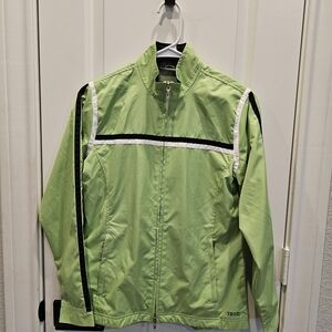 IZOD Golf Ladies Lime Green Water-Wind Resistant with Black and White Stripes